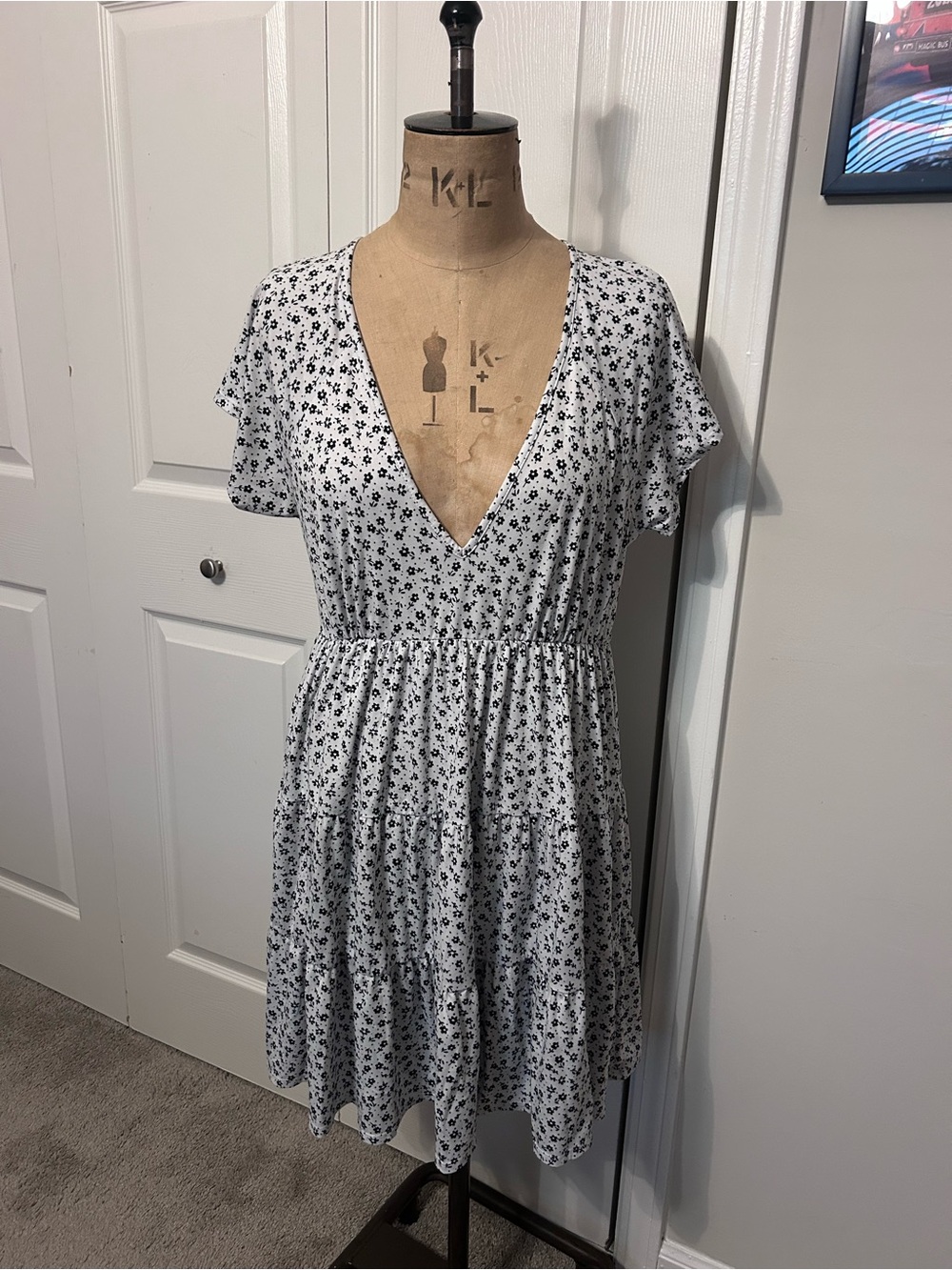 Urban Outfitters White Mini Dress with Black Floral Print